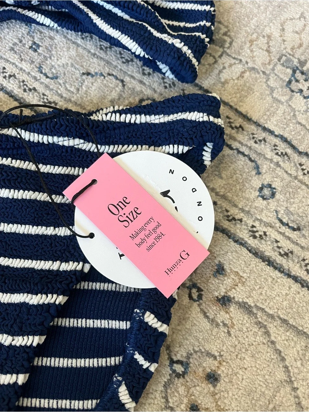 NWT Hunza G Navy and White Striped Jean Bandeau Bikini - Picture 8 of 12